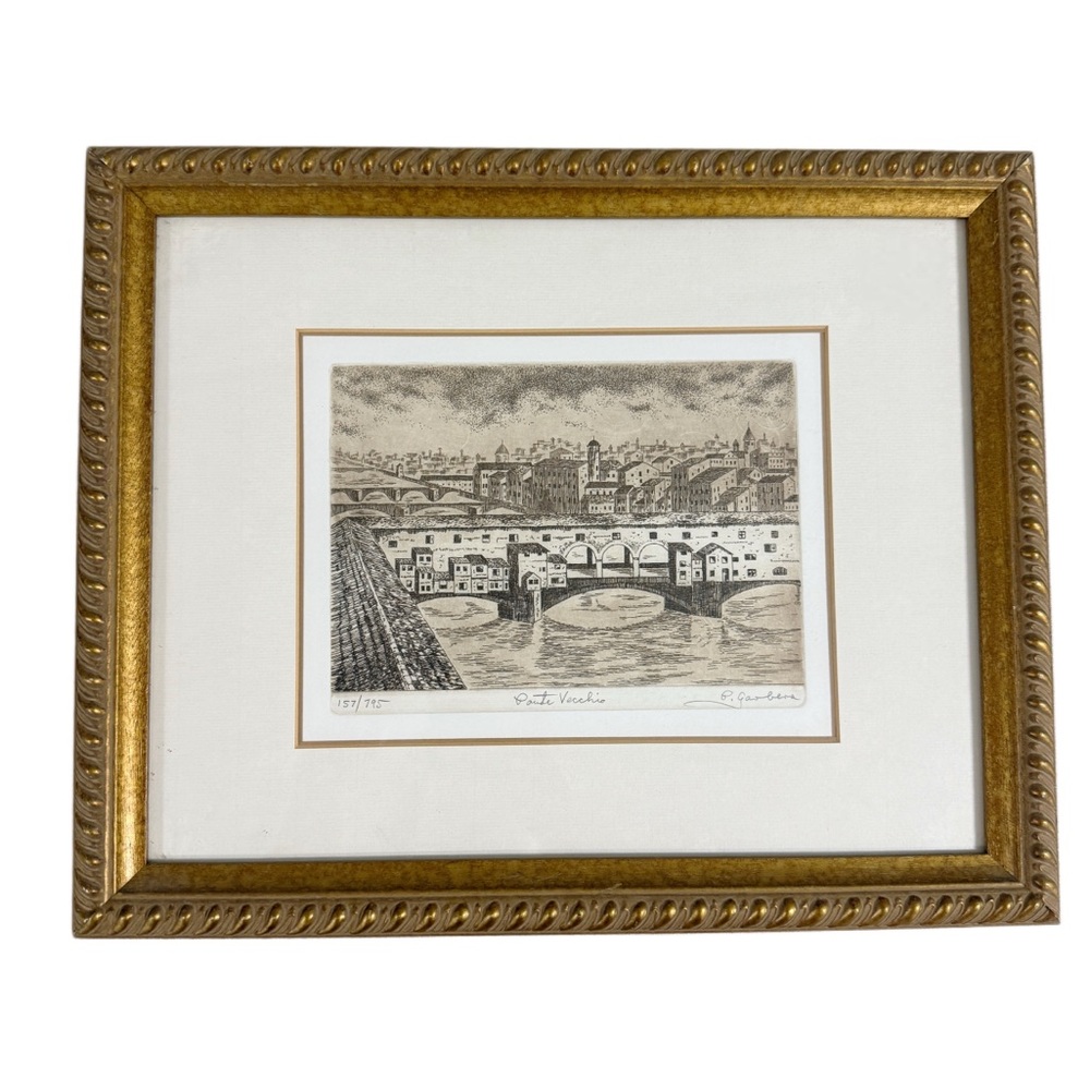 Vintage signed artist Framed Black White Italian  Art Print limited edition
